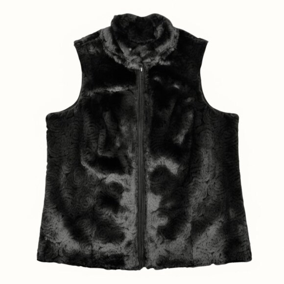 Coldwater Creek Women's Size 2X Black Swirl Fully Reversible Faux Suede Vest - Picture 3 of 6